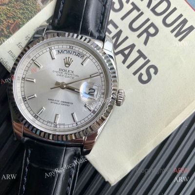 Swiss V3 Copy Rolex DayDate 36 Silver Dial Stainless steel Case
